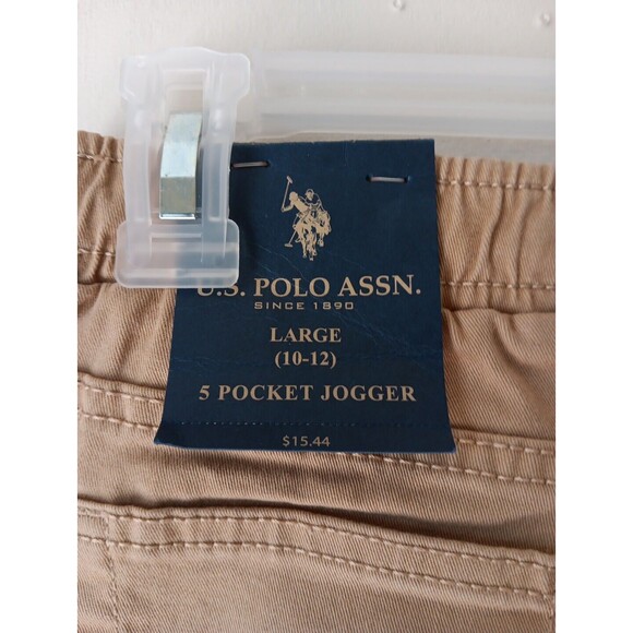 US Polo Assn Boy Jogger Size Large 10/12 BEIGE Elastic Waist Drawstring NWTs - Picture 7 of 13